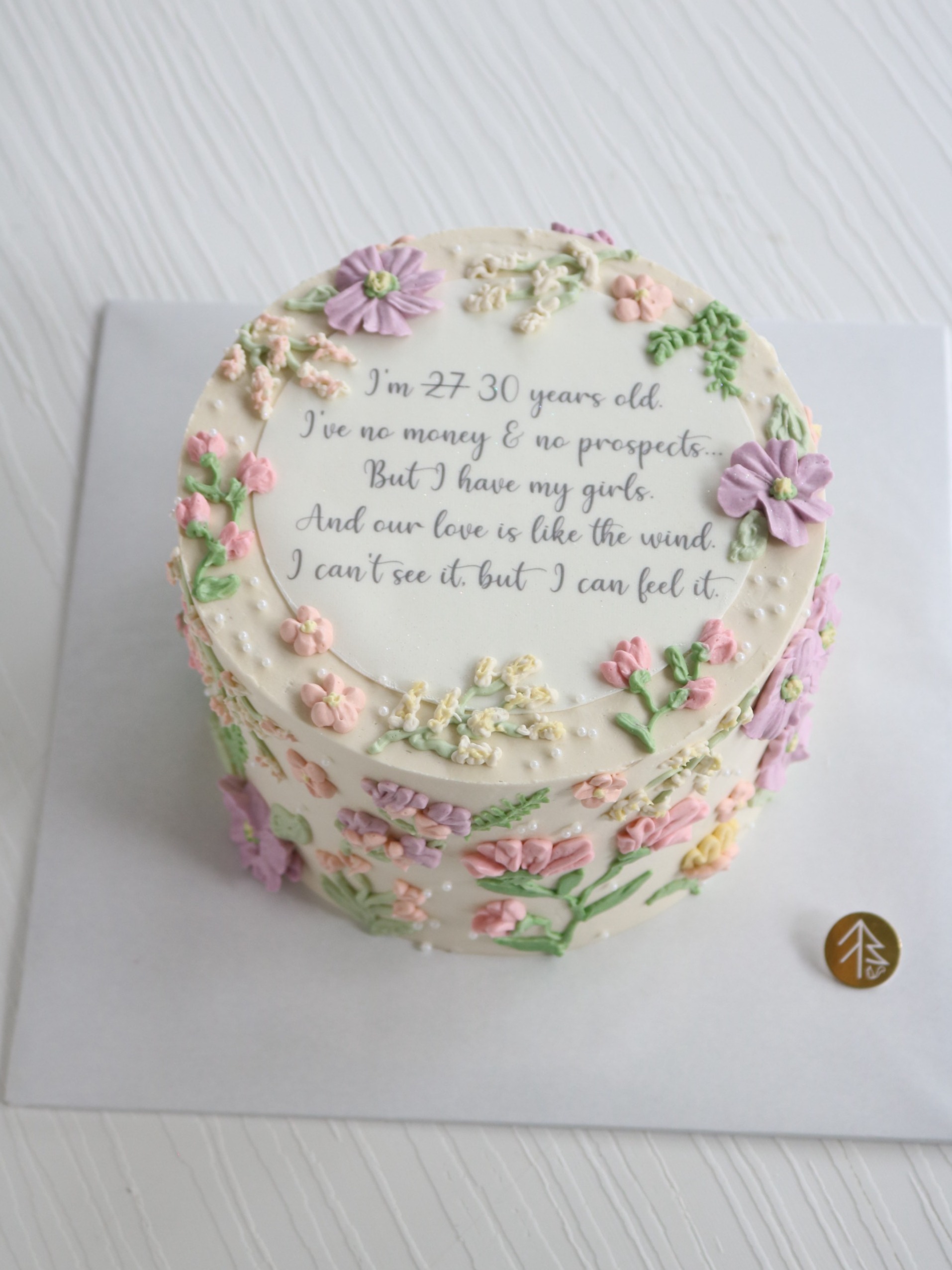 Flower Piping Buttercream Cake With Message