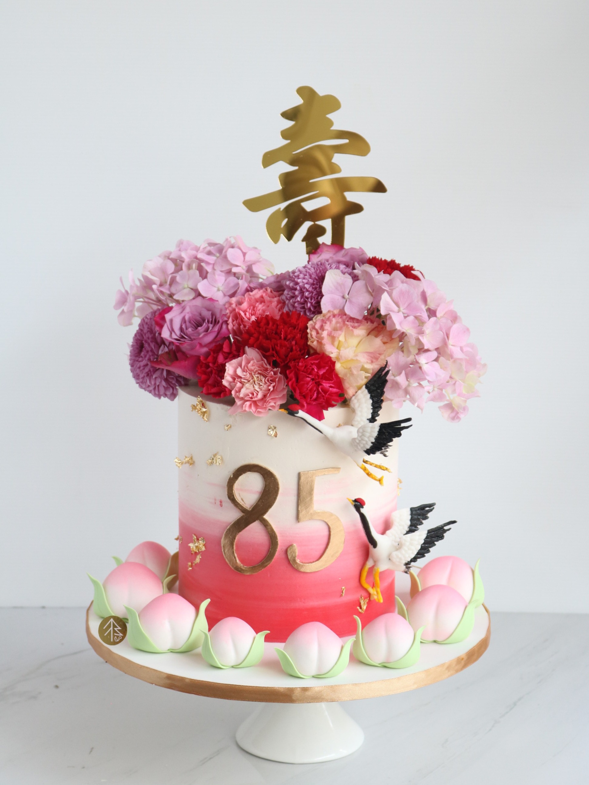 Longevity Cake With Crane And Flowers 6 Inch