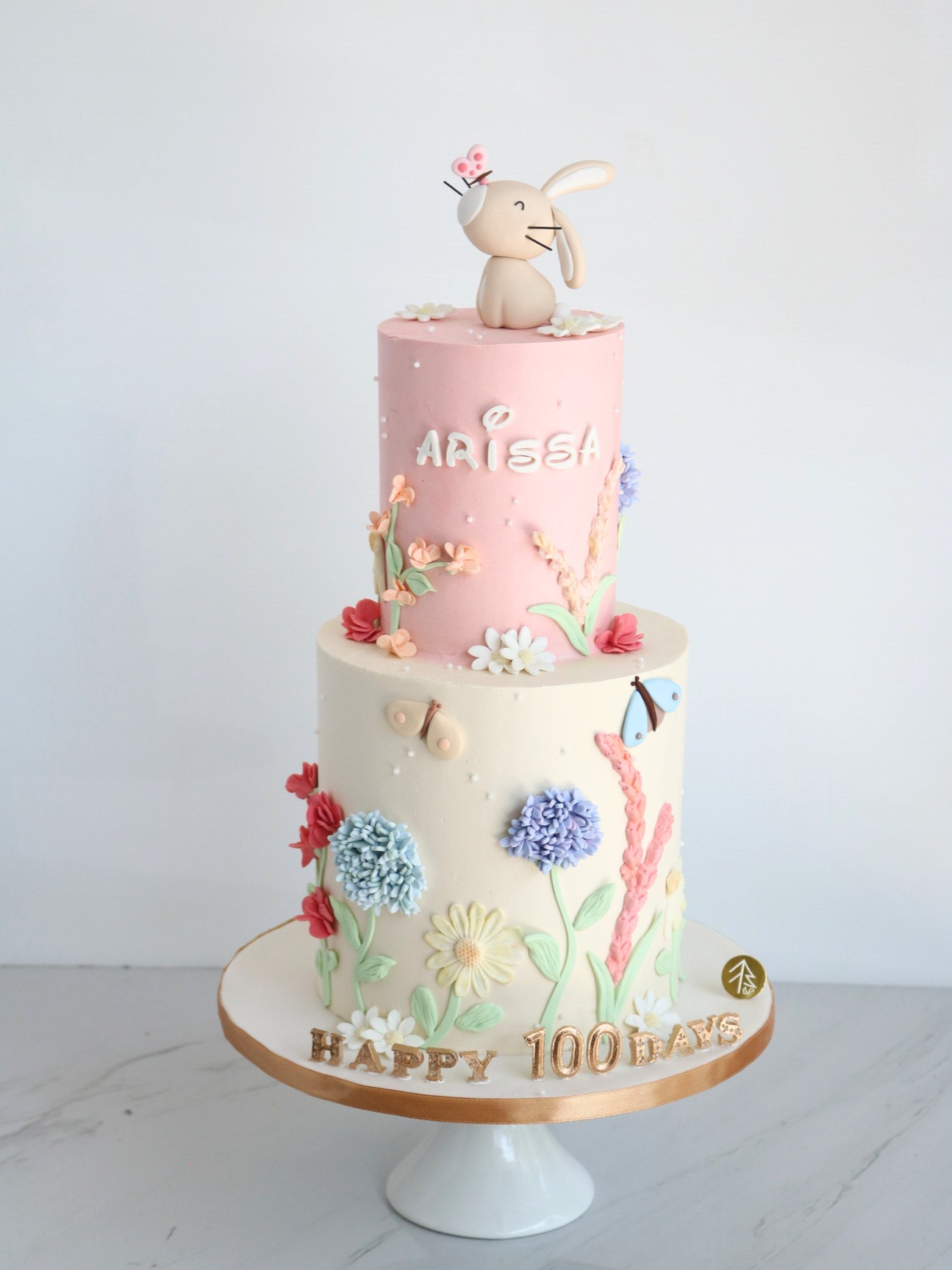 Rabbit Bunny Cake With Flower 2 Tier