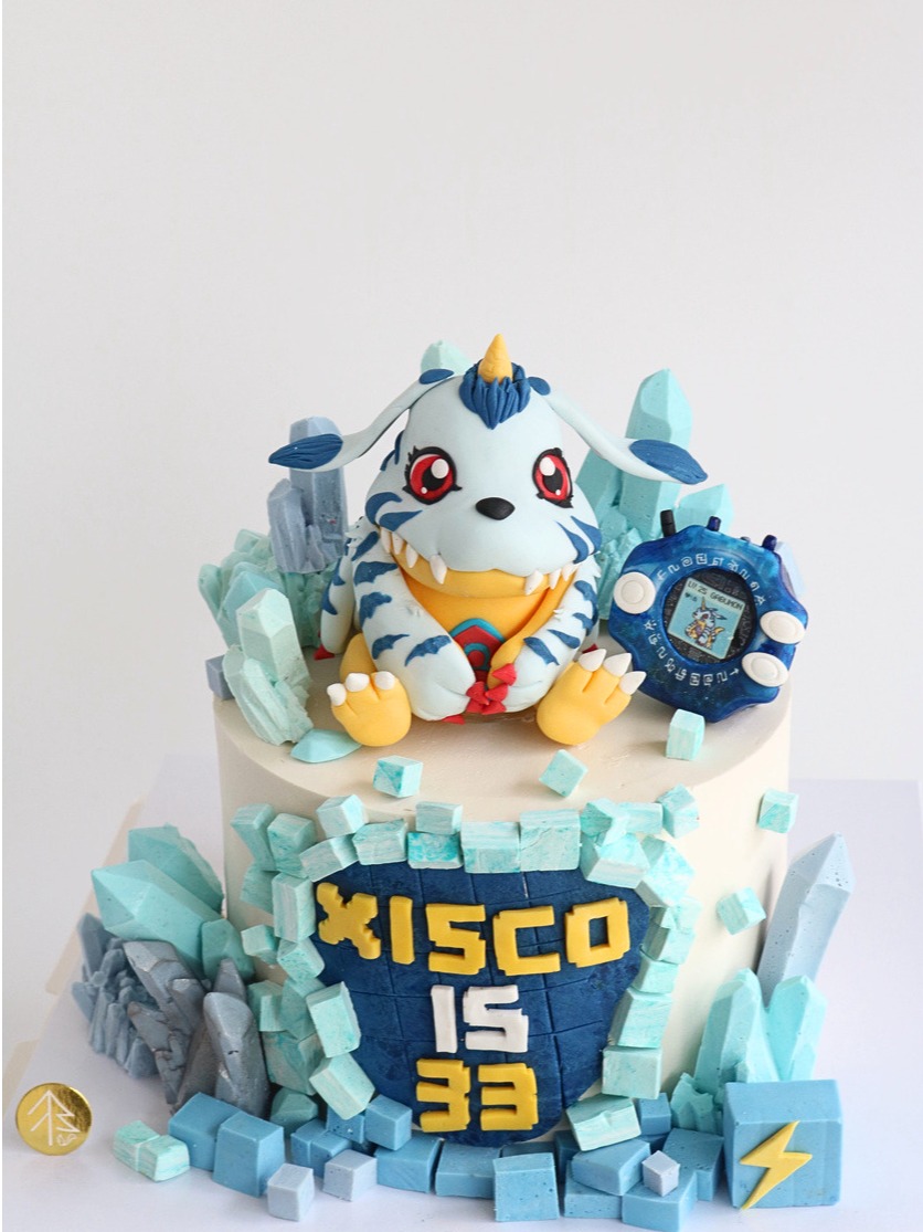 Gabumon Digimon Cake With Fondant Figurine