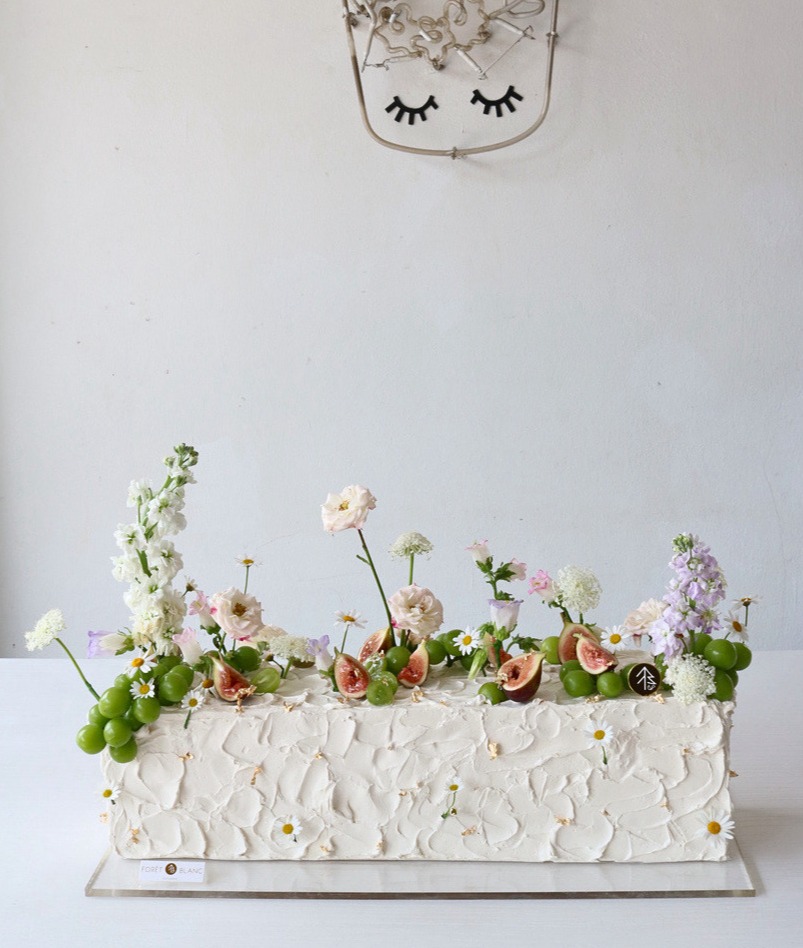 Rectangle Table Cake With Flower and Fruits- Wedding Cake