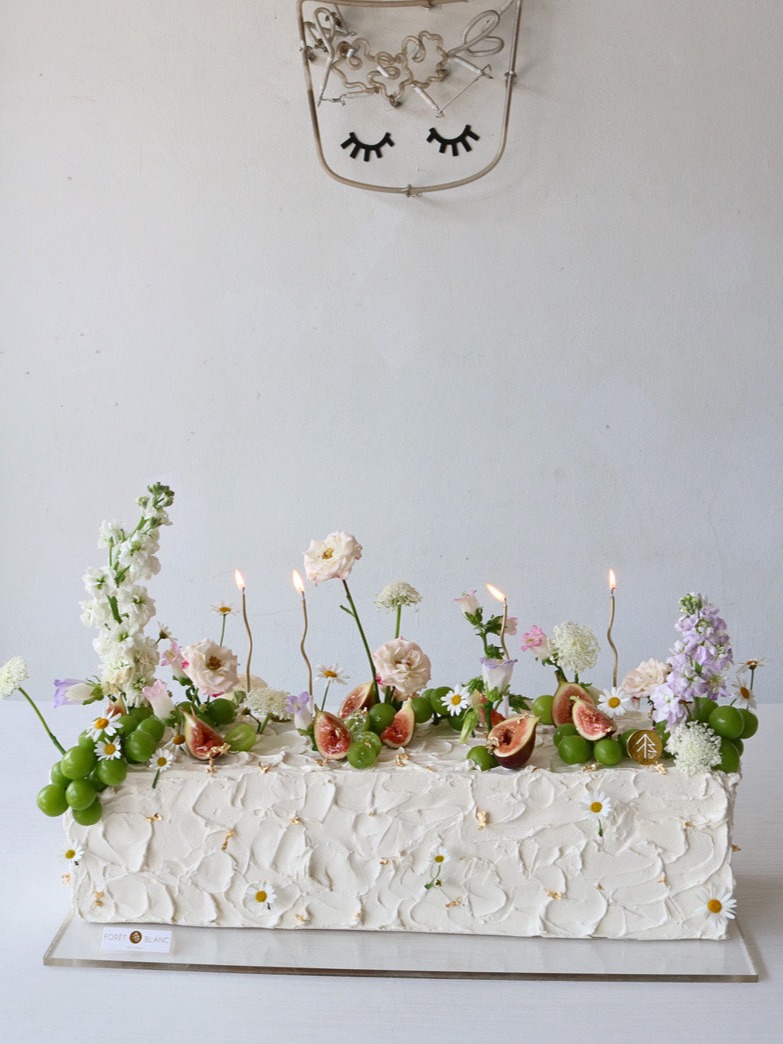 Rectangle Table Cake With Flower and Fruits- Wedding Cake
