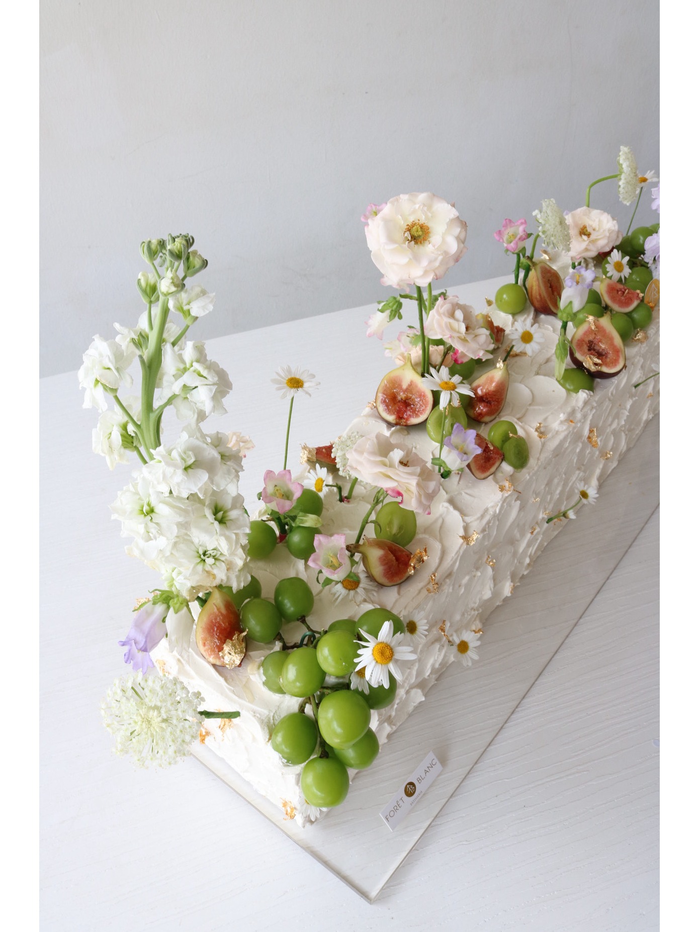 Rectangle Table Cake With Flower and Fruits- Wedding Cake
