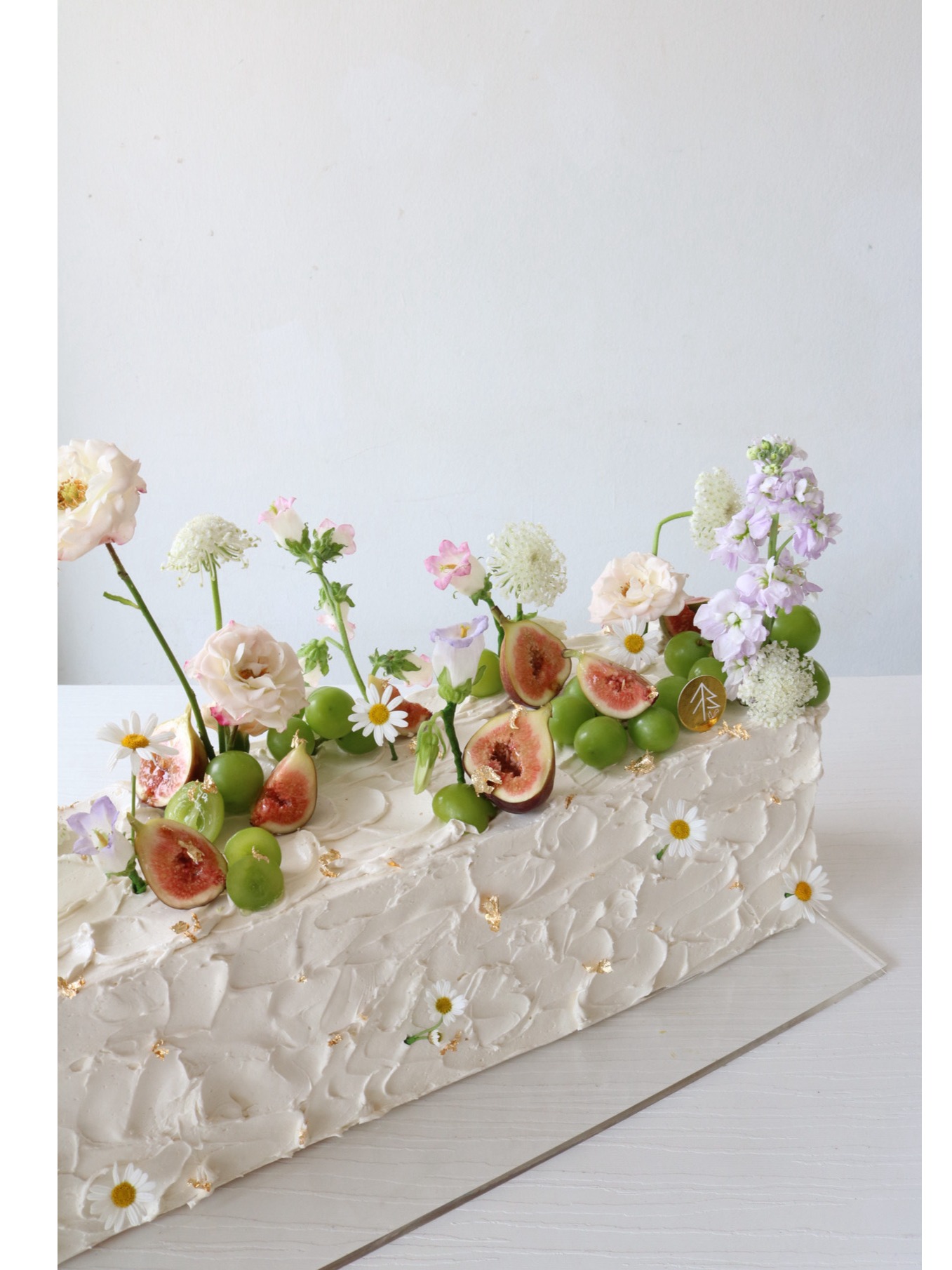 Rectangle Table Cake With Flower and Fruits- Wedding Cake