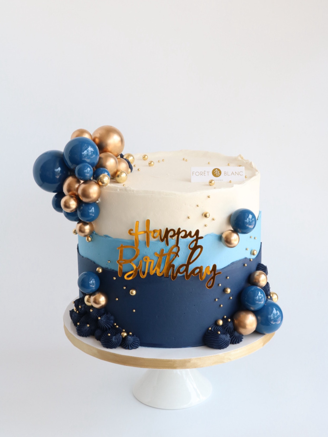 Royal Blue White Gold Buttercream Cake