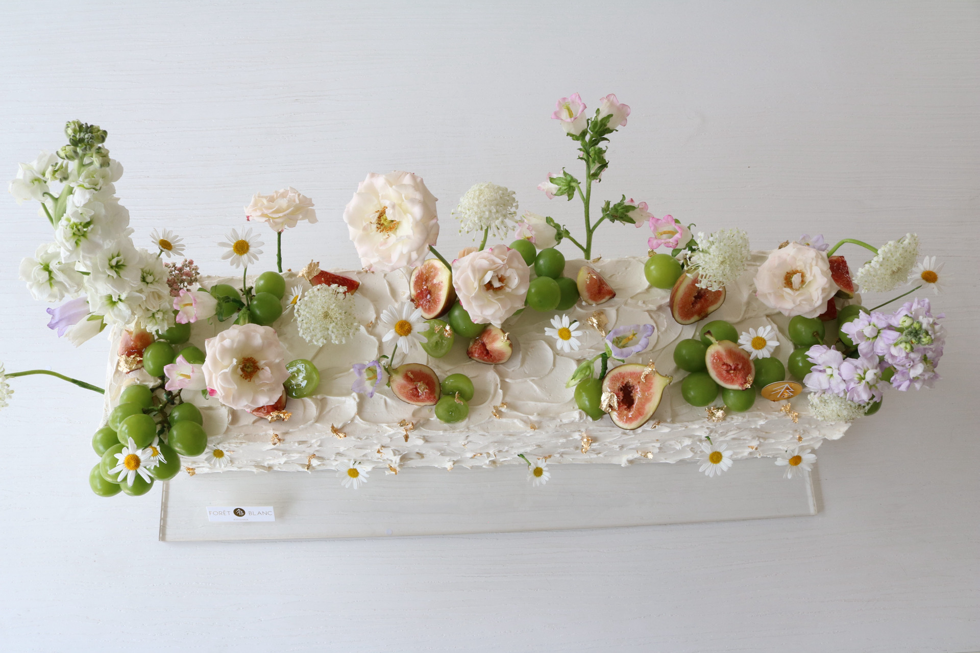 Rectangle Table Cake With Flower and Fruits- Wedding Cake