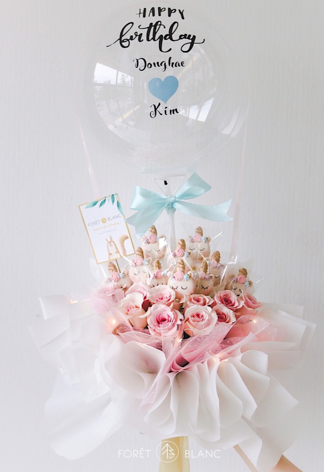 Unicorn Macaron Floral Balloon Bouquet