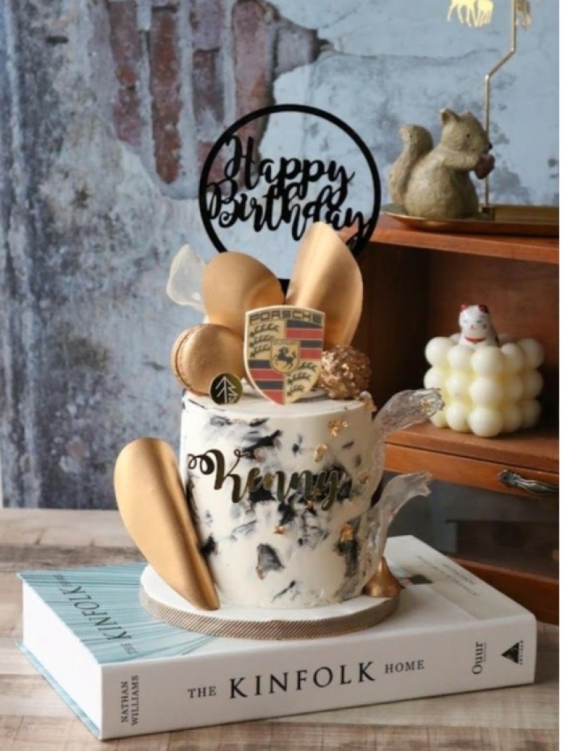 Porsche Marble Black Gold Mini Cake 4 inch