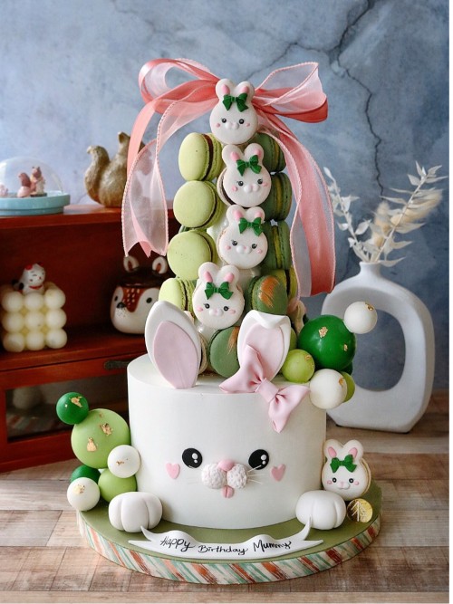 Bunny Macaron Tower Cake