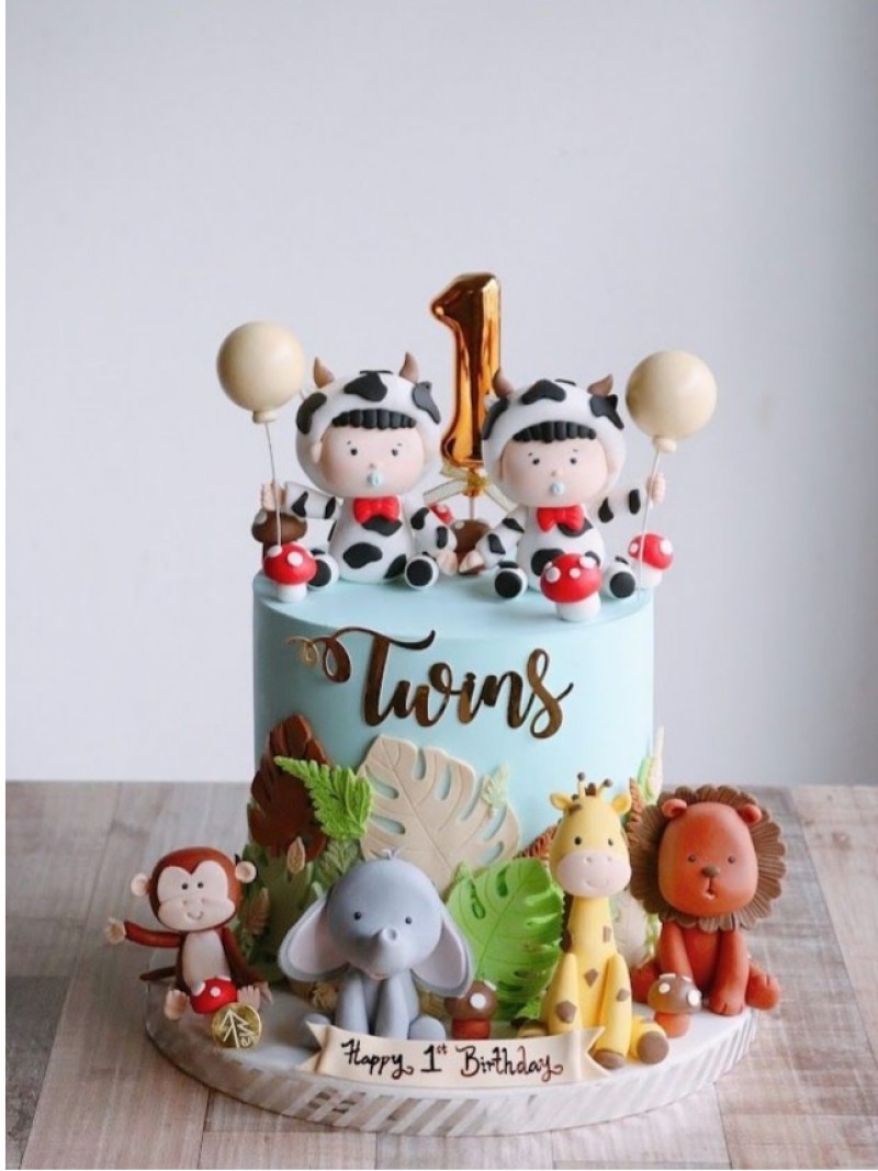 Twins Baby Cow Safari Cake